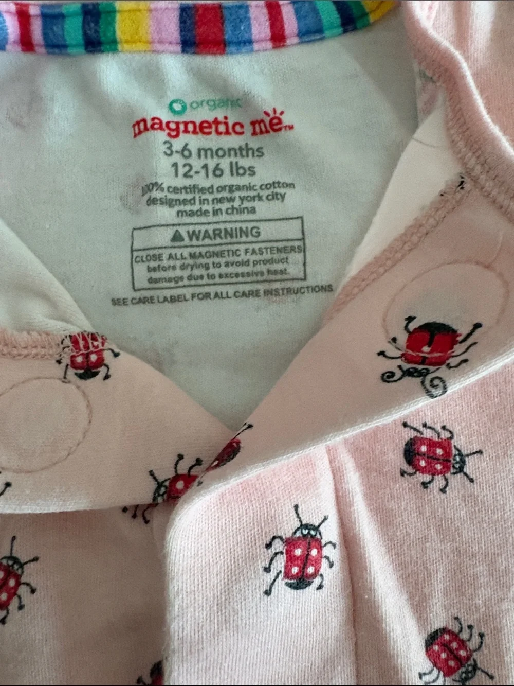Magnetic Me Baby Pink Ladybug Print One-Piece Footed Sleeper